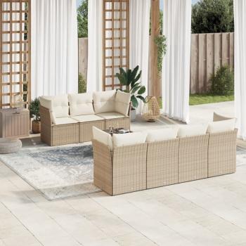 ARDEBO.de - 8-tlg. Garten-Sofagarnitur mit Kissen Beige Poly Rattan