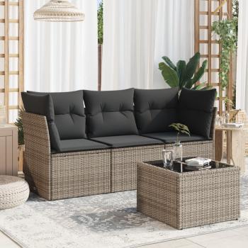 ARDEBO.de - 4-tlg. Garten-Sofagarnitur mit Kissen Grau Poly Rattan