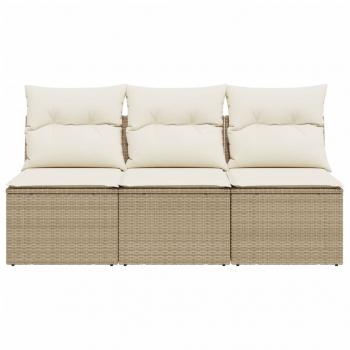 Gartensofa mit Kissen 3-Sitzer Beige Poly Rattan