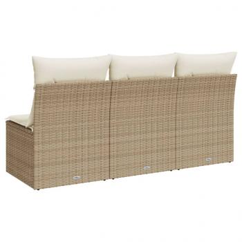 Gartensofa mit Kissen 3-Sitzer Beige Poly Rattan