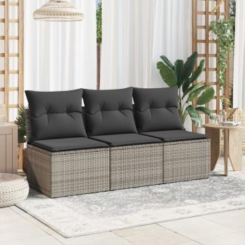 Gartensofa mit Kissen 3-Sitzer Grau Poly Rattan