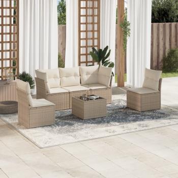 ARDEBO.de - 6-tlg. Garten-Sofagarnitur mit Kissen Beige Poly Rattan