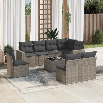 ARDEBO.de - 9-tlg. Garten-Sofagarnitur mit Kissen Grau Poly Rattan