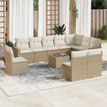 ARDEBO.de - 11-tlg. Garten-Sofagarnitur mit Kissen Beige Poly Rattan