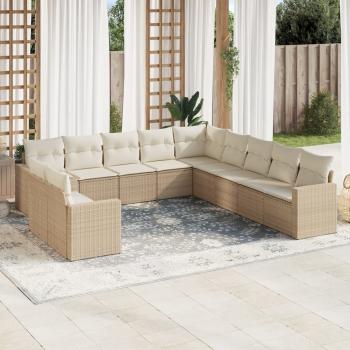 ARDEBO.de - 11-tlg. Garten-Sofagarnitur mit Kissen Beige Poly Rattan