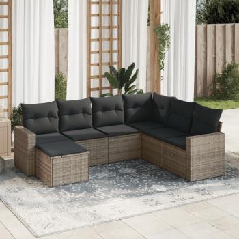 ARDEBO.de - 7-tlg. Garten-Sofagarnitur mit Kissen Grau Poly Rattan