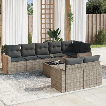 ARDEBO.de - 9-tlg. Garten-Sofagarnitur mit Kissen Grau Poly Rattan