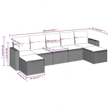 7-tlg. Garten-Sofagarnitur mit Kissen Grau Poly Rattan