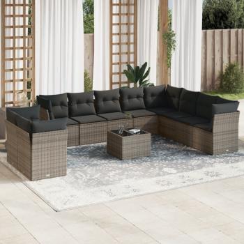 ARDEBO.de - 11-tlg. Garten-Sofagarnitur mit Kissen Grau Poly Rattan