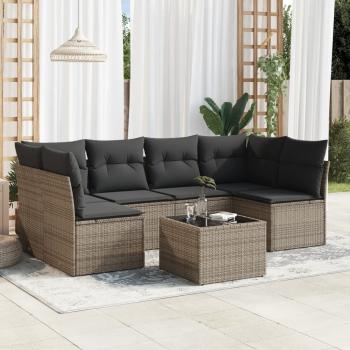 ARDEBO.de - 7-tlg. Garten-Sofagarnitur mit Kissen Grau Poly Rattan