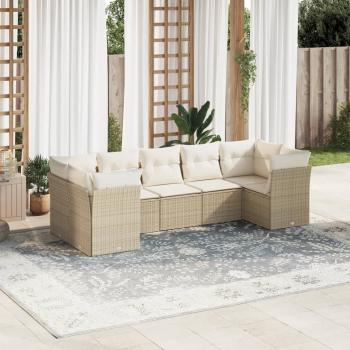 ARDEBO.de - 7-tlg. Garten-Sofagarnitur mit Kissen Beige Poly Rattan