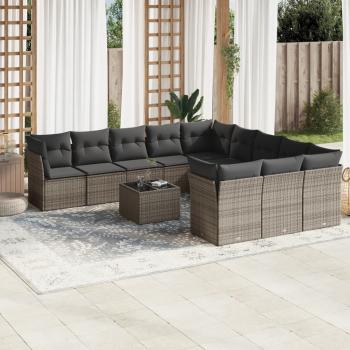 ARDEBO.de - 12-tlg. Garten-Sofagarnitur mit Kissen Grau Poly Rattan