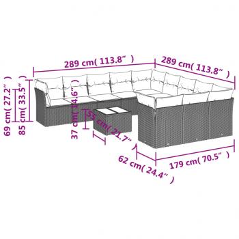 12-tlg. Garten-Sofagarnitur mit Kissen Grau Poly Rattan