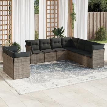 ARDEBO.de - 9-tlg. Garten-Sofagarnitur mit Kissen Grau Poly Rattan