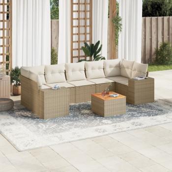 ARDEBO.de - 8-tlg. Garten-Sofagarnitur mit Kissen Beige Poly Rattan