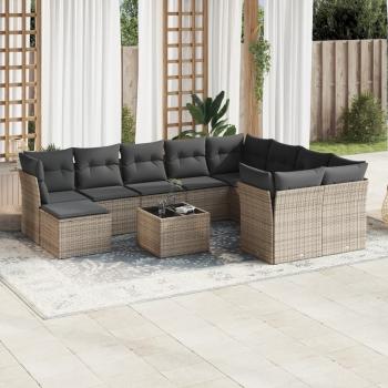 ARDEBO.de - 11-tlg. Garten-Sofagarnitur mit Kissen Grau Poly Rattan