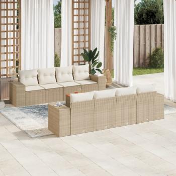 ARDEBO.de - 9-tlg. Garten-Sofagarnitur mit Kissen Beige Poly Rattan