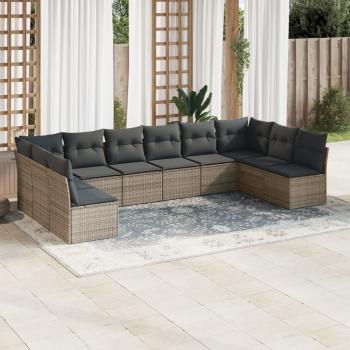 ARDEBO.de - 10-tlg. Garten-Sofagarnitur mit Kissen Grau Poly Rattan