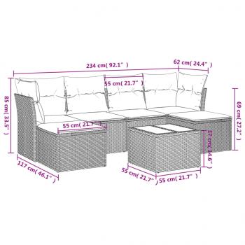 7-tlg. Garten-Sofagarnitur mit Kissen Grau Poly Rattan