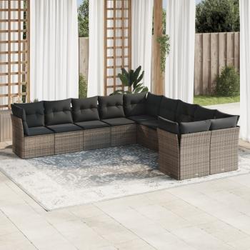 ARDEBO.de - 10-tlg. Garten-Sofagarnitur mit Kissen Grau Poly Rattan