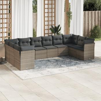 ARDEBO.de - 10-tlg. Garten-Sofagarnitur mit Kissen Grau Poly Rattan