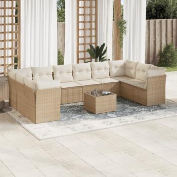 ARDEBO.de - 11-tlg. Garten-Sofagarnitur mit Kissen Beige Poly Rattan