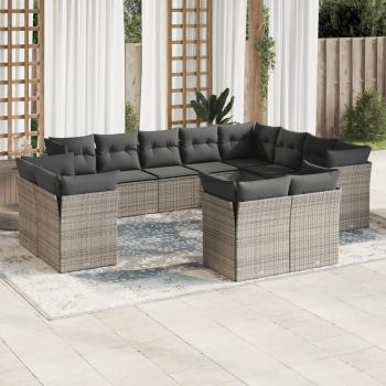 ARDEBO.de - 12-tlg. Garten-Sofagarnitur mit Kissen Grau Poly Rattan