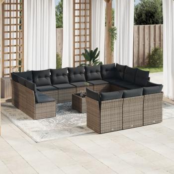 ARDEBO.de - 14-tlg. Garten-Sofagarnitur mit Kissen Grau Poly Rattan