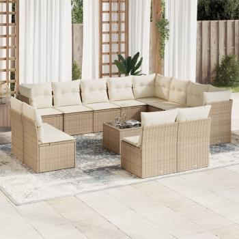 ARDEBO.de - 13-tlg. Garten-Sofagarnitur mit Kissen Beige Poly Rattan