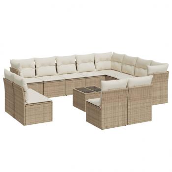 13-tlg. Garten-Sofagarnitur mit Kissen Beige Poly Rattan