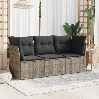 ARDEBO.de - 3-tlg. Garten-Sofagarnitur mit Kissen Grau Poly Rattan