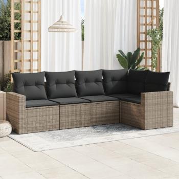 ARDEBO.de - 5-tlg. Garten-Sofagarnitur mit Kissen Grau Poly Rattan