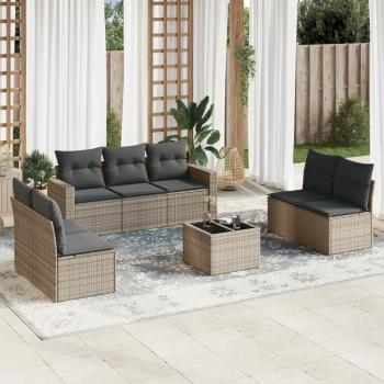 ARDEBO.de - 8-tlg. Garten-Sofagarnitur mit Kissen Grau Poly Rattan