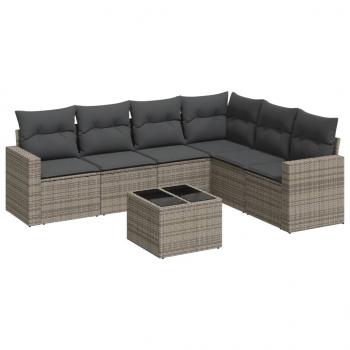 7-tlg. Garten-Sofagarnitur mit Kissen Grau Poly Rattan