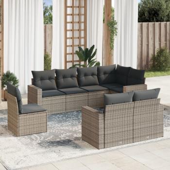 ARDEBO.de - 8-tlg. Garten-Sofagarnitur mit Kissen Grau Poly Rattan