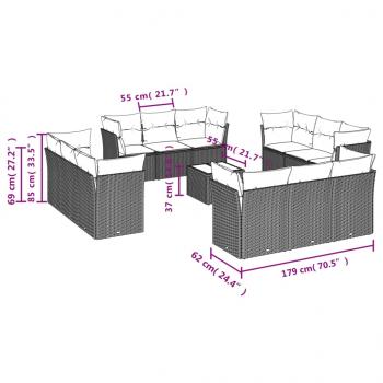 13-tlg. Garten-Sofagarnitur mit Kissen Grau Poly Rattan