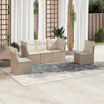 ARDEBO.de - 5-tlg. Garten-Sofagarnitur mit Kissen Beige Poly Rattan