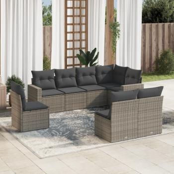 ARDEBO.de - 8-tlg. Garten-Sofagarnitur mit Kissen Grau Poly Rattan