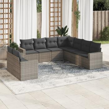 ARDEBO.de - 9-tlg. Garten-Sofagarnitur mit Kissen Grau Poly Rattan