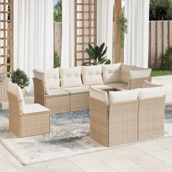 ARDEBO.de - 8-tlg. Garten-Sofagarnitur mit Kissen Beige Poly Rattan