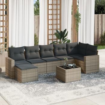 ARDEBO.de - 8-tlg. Garten-Sofagarnitur mit Kissen Grau Poly Rattan