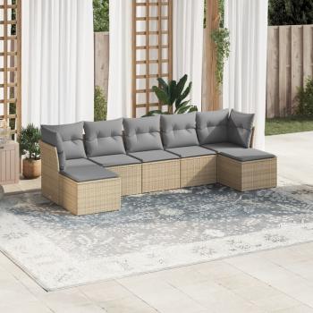 ARDEBO.de - 7-tlg. Garten-Sofagarnitur mit Kissen Beige Poly Rattan