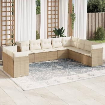 ARDEBO.de - 10-tlg. Garten-Sofagarnitur mit Kissen Beige Poly Rattan