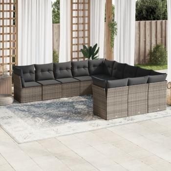 ARDEBO.de - 11-tlg. Garten-Sofagarnitur mit Kissen Grau Poly Rattan