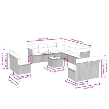 12-tlg. Garten-Sofagarnitur mit Kissen Grau Poly Rattan