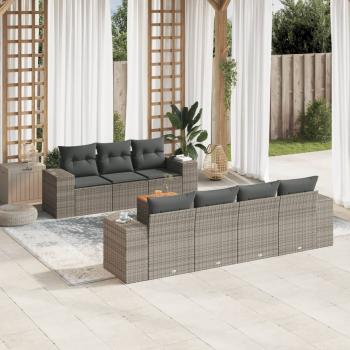 ARDEBO.de - 8-tlg. Garten-Sofagarnitur mit Kissen Grau Poly Rattan