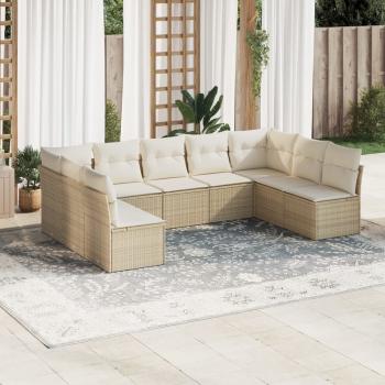 ARDEBO.de - 9-tlg. Garten-Sofagarnitur mit Kissen Beige Poly Rattan