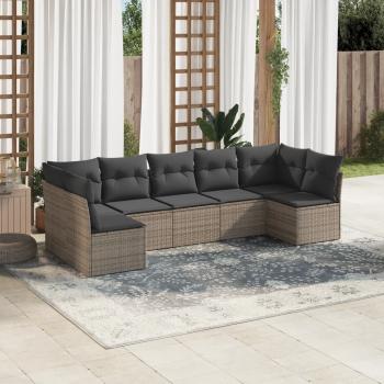 ARDEBO.de - 7-tlg. Garten-Sofagarnitur mit Kissen Grau Poly Rattan