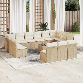 ARDEBO.de - 14-tlg. Garten-Sofagarnitur mit Kissen Beige Poly Rattan