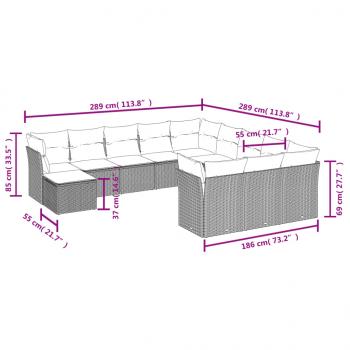 12-tlg. Garten-Sofagarnitur mit Kissen Grau Poly Rattan